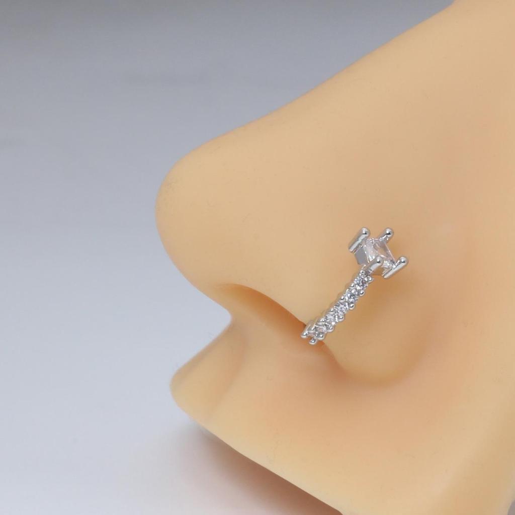 Inel de nas European-American cu frunze și flori, cu diamante incrustate - Elegant, Creativ, Fără piercing.