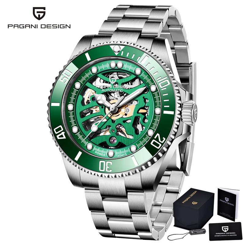 Pagani Design Automatic Mechanical Male Wristwatch Sapphire Glass Top Brand Luxury Black Stainless Steel Skeleton Men Watch 1659