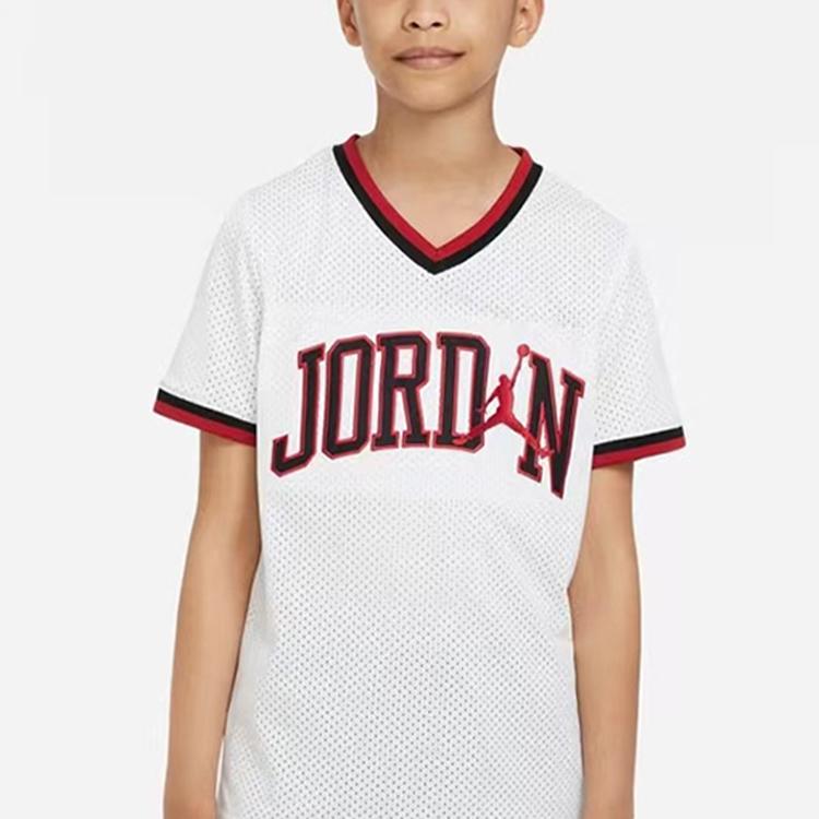 Jordan Logo Digital V-Neck Short Sleeve T-Shirt Kids Tops Pure-White JD2222115GS-002
