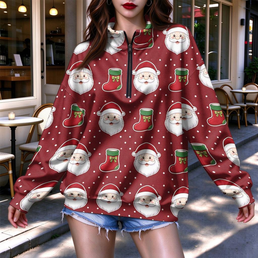 Women's Trendy Lightweight Printed Half-Zip Sweatshirt for Casual Everyday Wear
