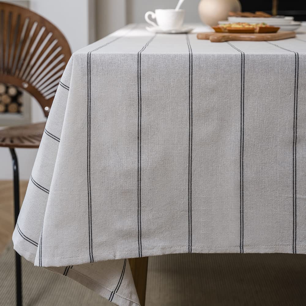Cotton Linen Table Cloths Boho Farmhouse Heavy Fabric Table Cover Burlap Striped Washable Table Top For Kitchen Picnic Rectangle