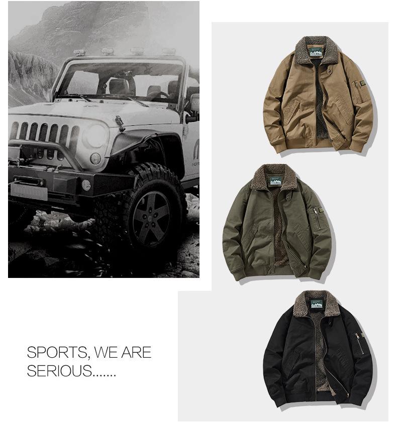 Men's Cross-Border Lambswool-Lined Cotton Jacket - Autumn/Winter Casual Flight Suit with Velvet Lapel
