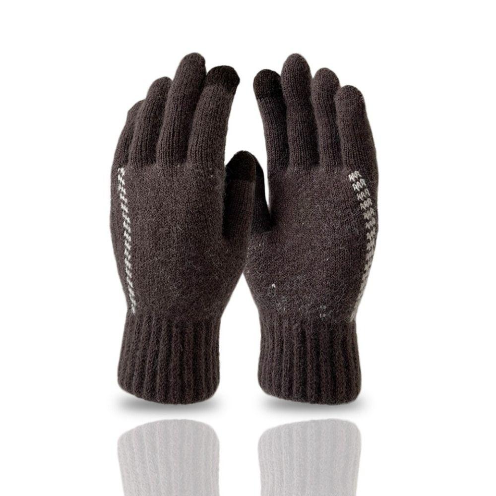 Touchscreen Knitted Woolen Gloves Solid Color Full Finger Gloves Soft Men Knitted Gloves  Male