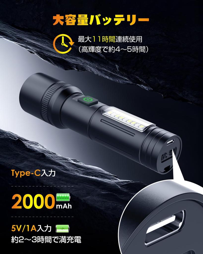 Powerful Flashlight New 6 Lighting Handheld Flashlight IPX6 COB Work Premium Alloy 3M Impact LED Ideal for Disaster Night Outdoor Emergency Power and