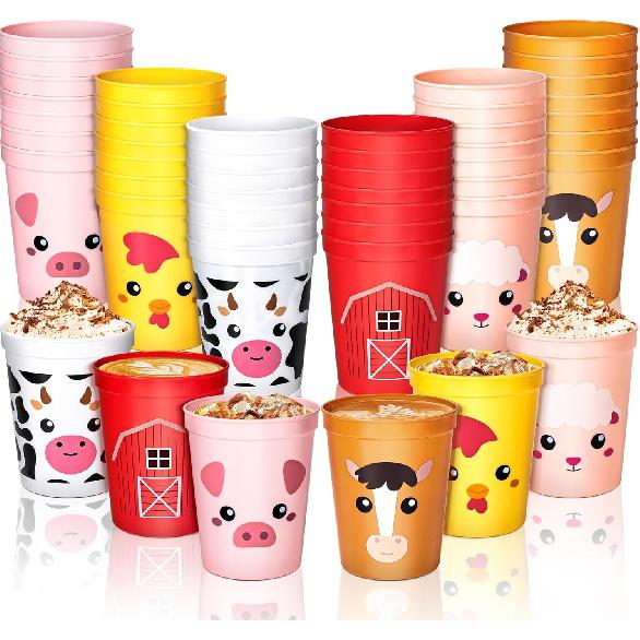Erweicet 24pcs Farm Animal Birthday Decorations Cups,16oz Farm Animals Cups for Farm Theme Party Supplies Birthday Decorations