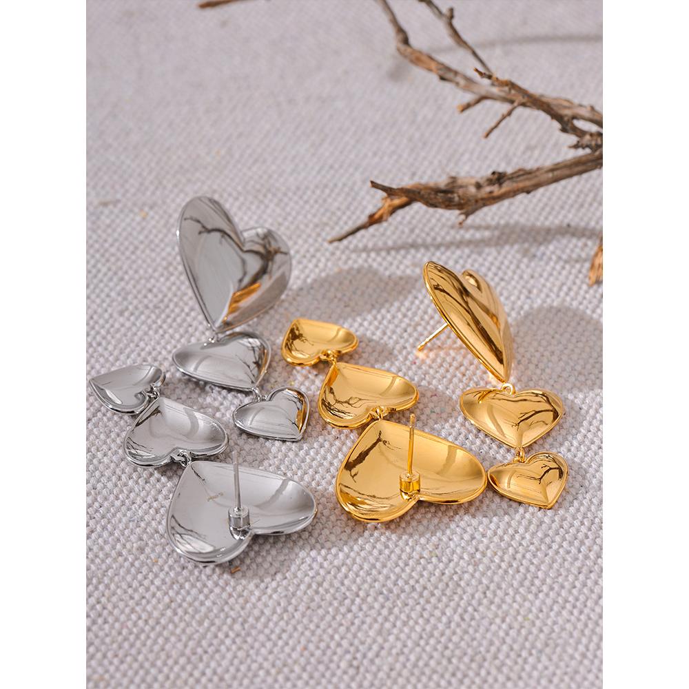 Yhpup Stainless Steel Heart Love Long Hanging Drop Earrings Women Waterproof Attractive Romantic High Quality Jewelry Gift