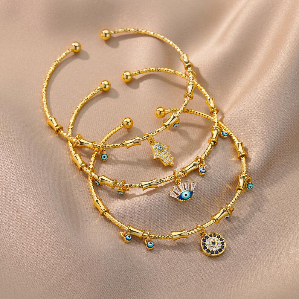 18K Gold Geometric Blue-Eyed Evil Eye Bracelet - Colorful and Versatile.