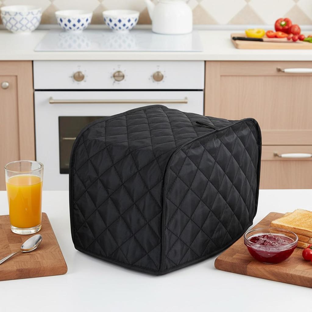 2 Slice Toaster Cover,Black Toaster Covers, Cotton Quilted Toasters Covers 2 Slice Wide Slot, Washable Kitchen Cover for Toasters and Kitchen Small