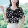 Summer Elegant Loose Women Temperament Printing Hollow Out O-neck Short Sleeve Shirt Casual Trend Tops