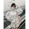 La Chapelle Women's Long-Sleeve Off-Shoulder Lace Bow T-Shirt