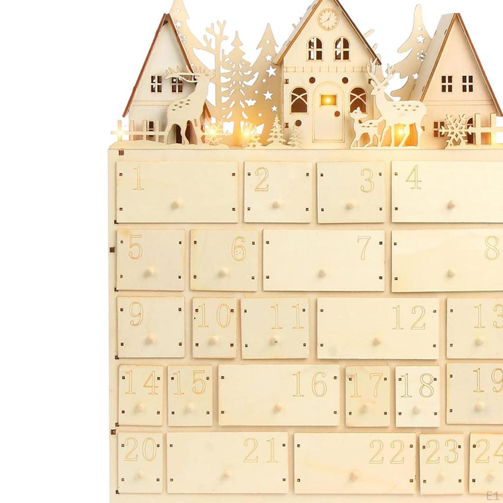 LED Advent Calendar with 24 Storage Drawers Holiday Decoration Christmas Ornament for Kids Living