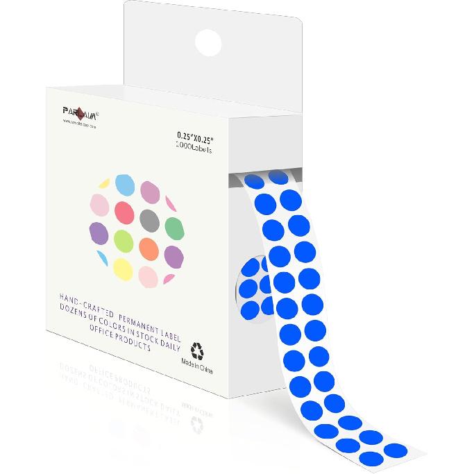 PARLAIM 1/4 Inch Circle Sticker Labels,1000 Stickers Round Color Coding Circle Dots Stickers, Adhesive Roll Dot Label for Inventory Organize, File синий