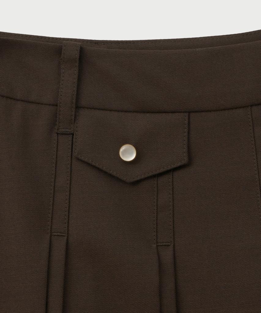 Seteo (W) Button Pleated Midi Skirt Brown