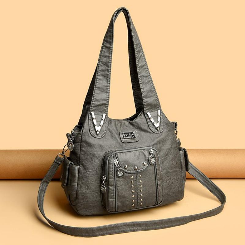 

New Women Luxury Handbags Women Bags Designer Vintage Soft Leather Bags Fashion Satchel Motorcycle Bag Tote Bags Messenger Bag серый