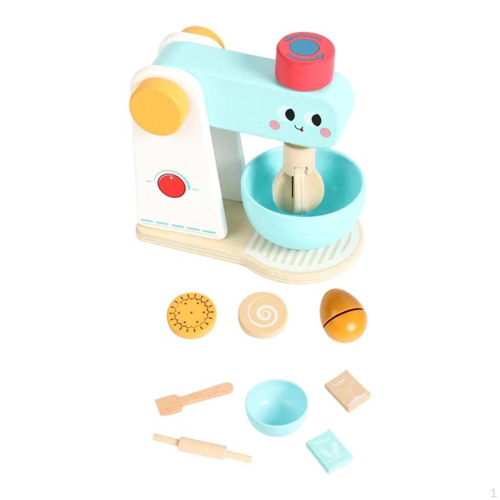 Wooden Play Mixer Educational Toy with Bowl Sturdy for Preschool