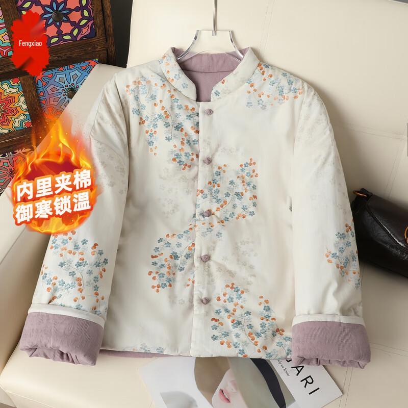 

Пожилое женское вышитое плюшевое зимнее пальто со стойкой 2XL