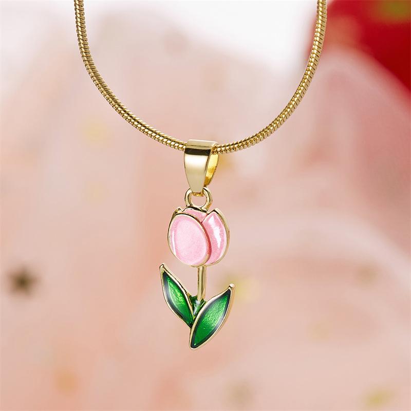 Colorful Tulip Pendant Necklace, Flower Necklace, Fashionable Women'S Jewelry