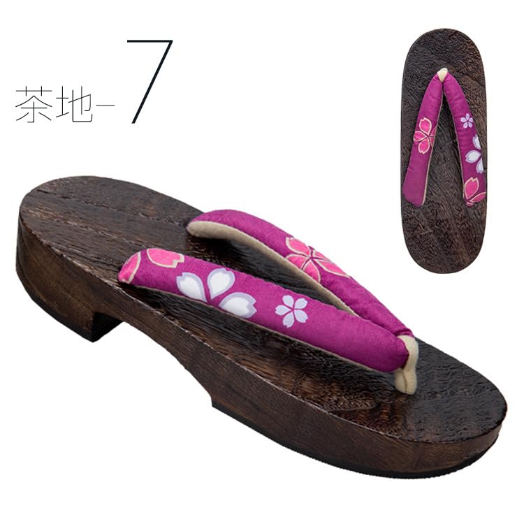 Paulownia Wood Geta Sandals with Soft Thongs and Floral Perfect for Cherry Blossom and Yukata Fluffy Thongs Size Japanese Shoe Size [BUITVOZE] Women's