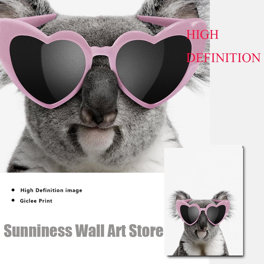 Funny Koala Monkey Duck Giraffe Posters Canvas Painting Animal In Sunglasses Wall Art Print Nursery Pictures For Kids Room Decor