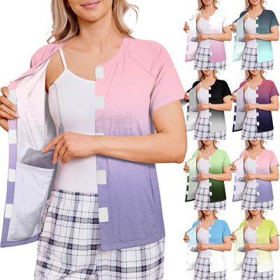 Women's Post-operative Short-sleeved  Color Shirt With Four Pockets