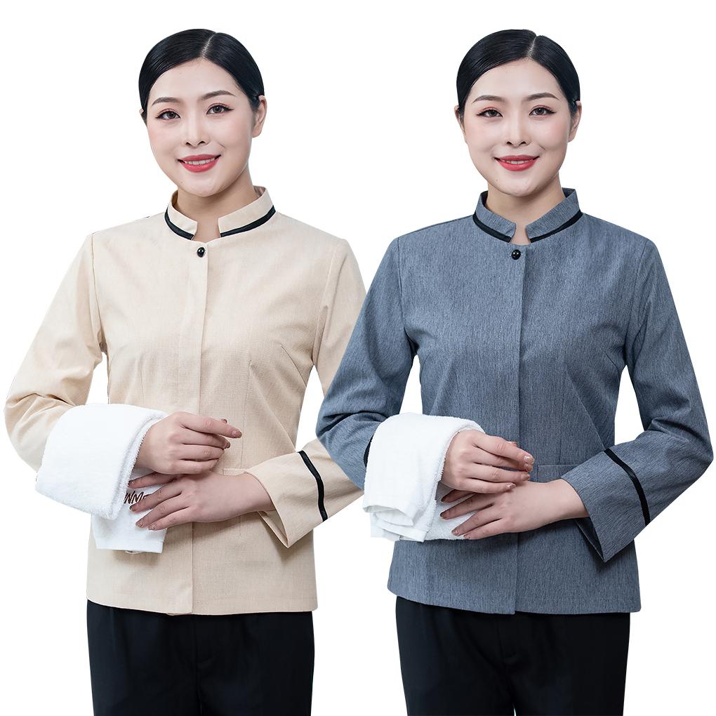 Housekeeping Uniforms Long Sleeved Neat Routing Comfortable Durability Straight Back Wear-resisting Waitress Clothing