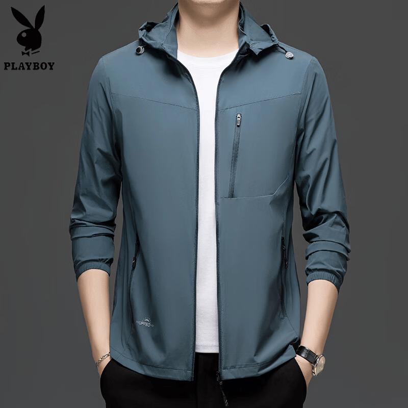 PLAYBOY Men s Lightweight Casual Jacket with Detachable Hood XL