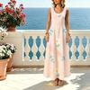 Women's U-Neck Sleeveless Floral Beach Dress,Lightweight Loose Fit Long Summer Vacation Casual Wear,Stylish & Versatile