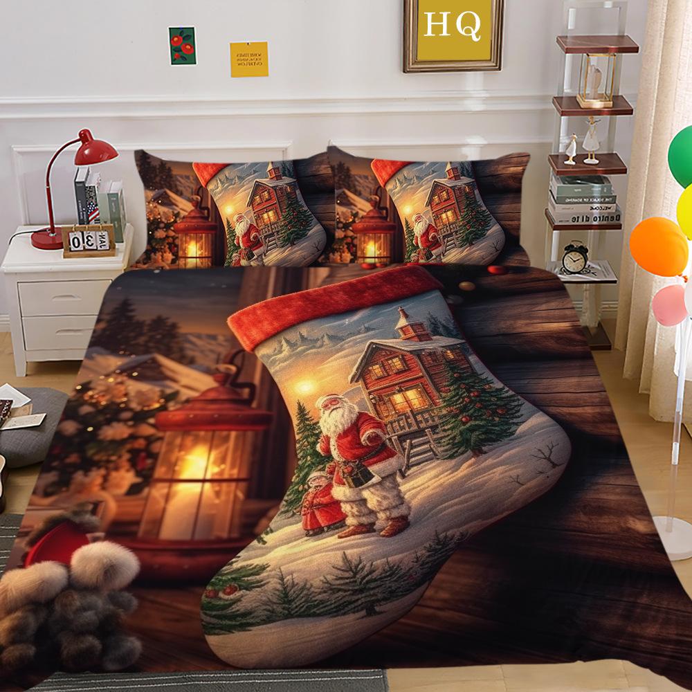 Jultomte Älg 3D-tryckt Polyester Örngott Täcke Två- eller Tredelat Set Tillgängligt