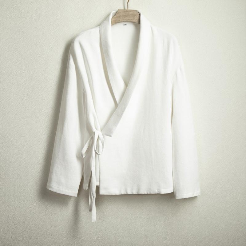 

Китайское традиционное платье весна осень хлопок льняная рубашка для мужчин одежда больших размеров винтажный повседневный ханьфу черный кардиган топ M белый