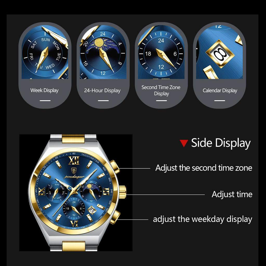 Luxury Man Quartz Watch Waterproof Luminous Date Chronograph Stainless Steel Men's Watches Relogio Masculino