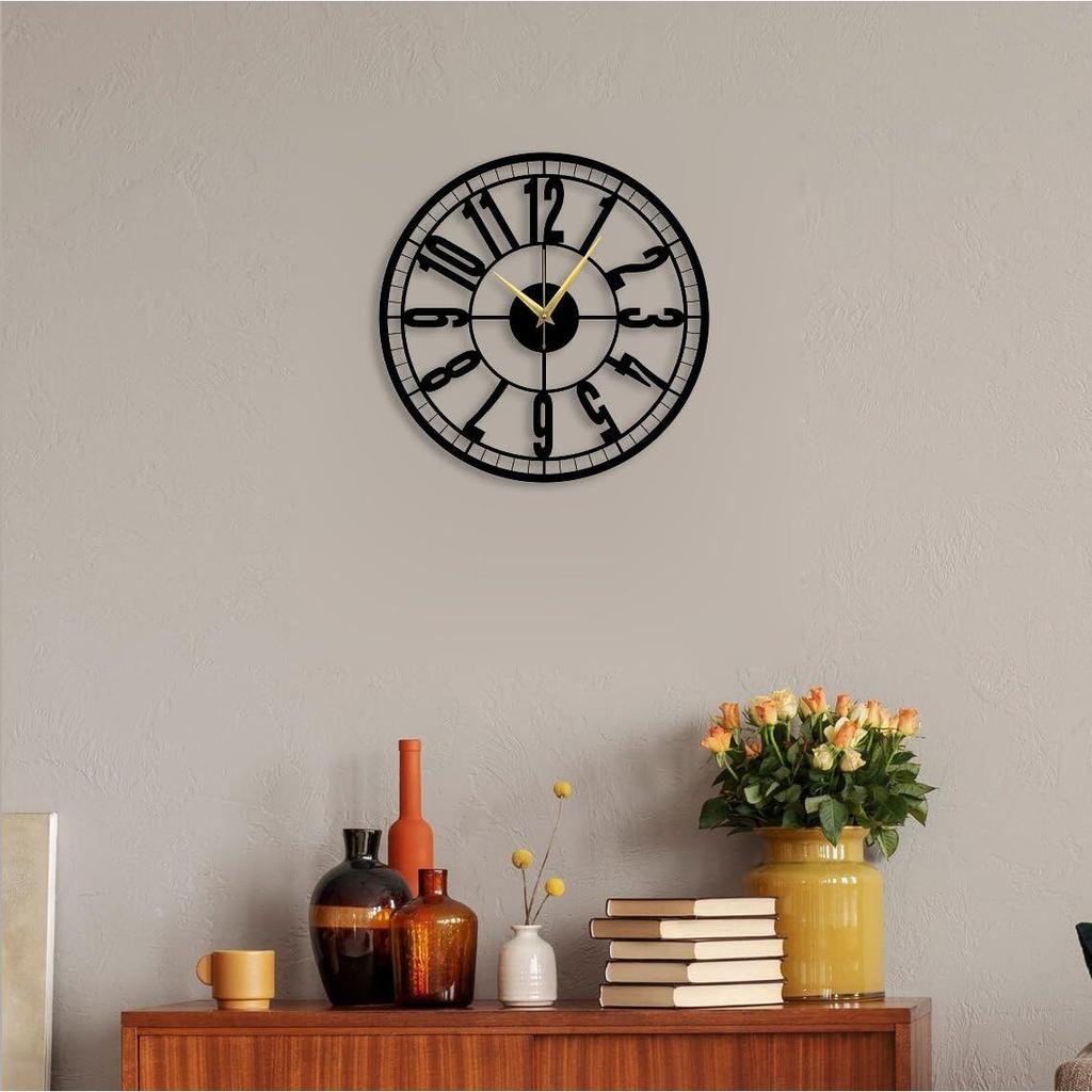 Stylish Watch Wall Clock with Numbers/Large Size Clock & Wall Ornament/Metal Outdoor Wall Clock for Bedroom, Office -Black