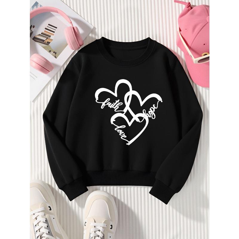 European Sizes  Kids' Casual Sweatshirt Printed Round Neck Pullover, Faith Hope Love Hearts Design,  Casual Comfortable