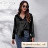 JPNTKY Women's Fashion Casual Solid Color Print POLO Neck Long Sleeve Blouses & Shirts