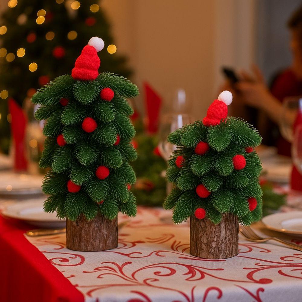 Tower Shaped Christmas Tree Ornaments Wooden Base Lifelike Artificial Christmas Tree Reusable Christmas Decorations