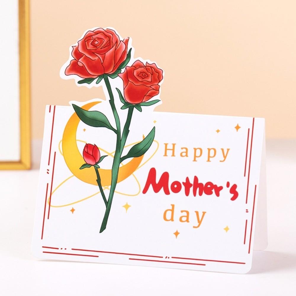 10pcs Folded Design 3D Floral Greeting Cards Floral Pattern Mother's Day Card Father's Day