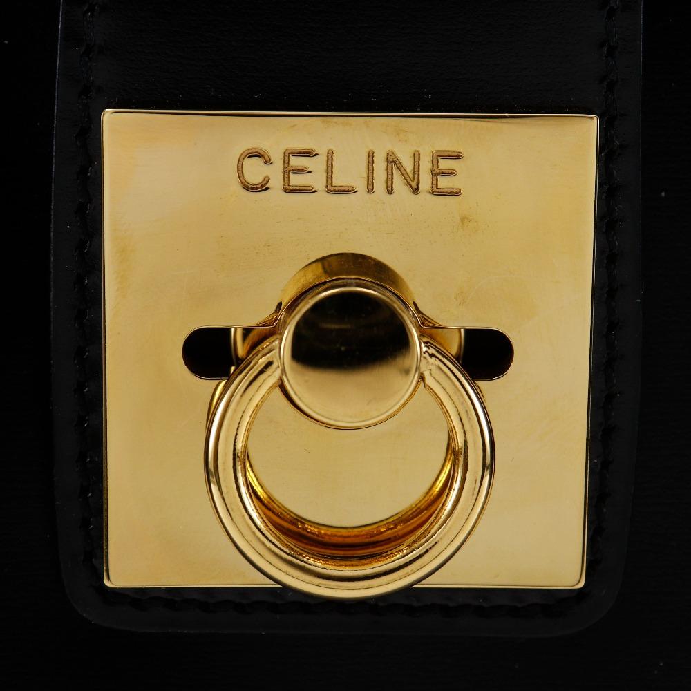 CELINE logo Shoulder Bag vintage black Calfskin Women Used