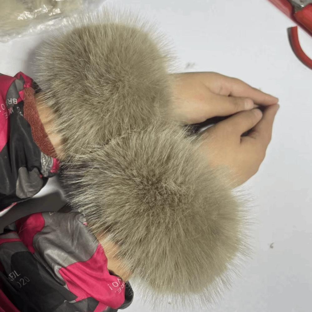 1 Paio di Maniche Staccabili Polsini in Pelliccia di Volpe Guanti Pelosi Morbidi Polsini Accessori per Cappotto Invernale Donna