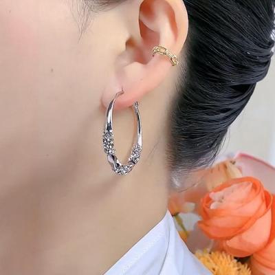 Personality Zircon Large Round Earrings Light Luxury Simple Hoop Earrings Exaggerated Women Ear Jewelry Gift