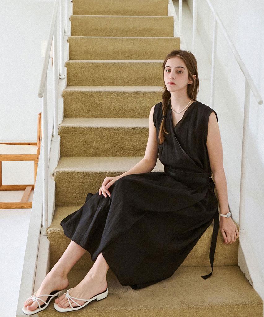 Slow Lolly Soft Wrap Sleeveless Dress_2 Colors