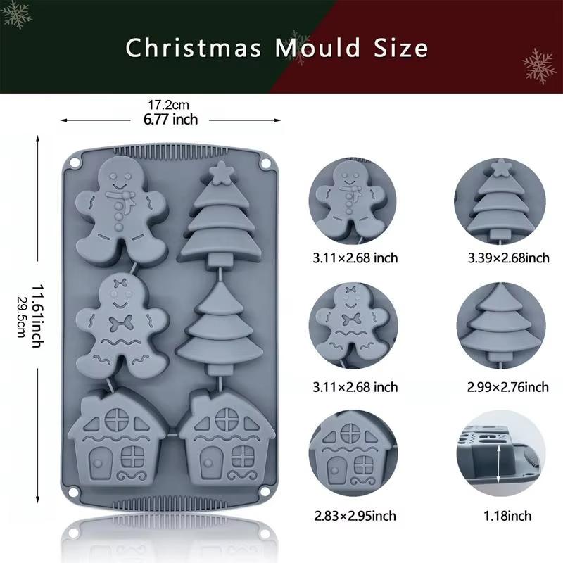 Christmas Baking Mold Set Food - Safe Silicone Gingerbread Man Tree House Mold Easy Demolding For Make Xmas Cookies