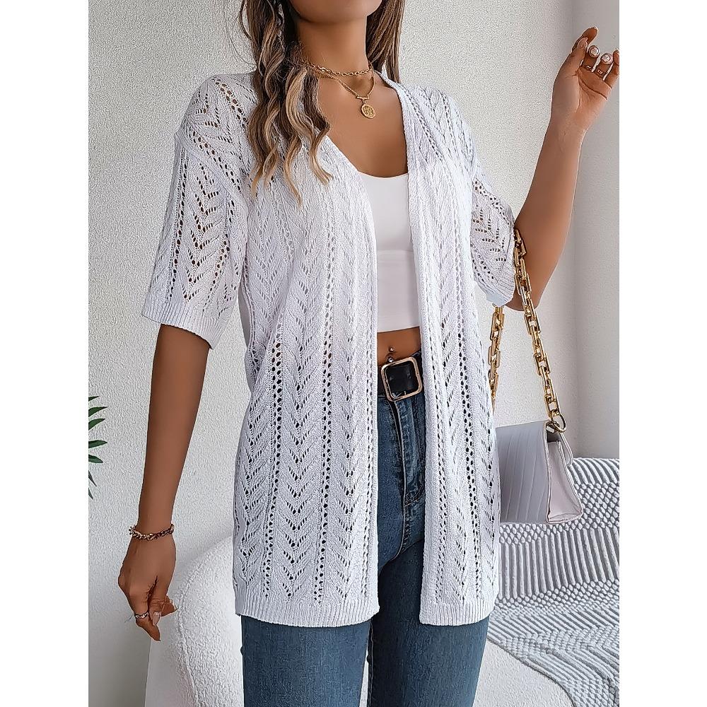 

Летний полый вязаный кардиган с короткими рукавами, рубашка с защитой от солнца для отпуска и отдыха L белый