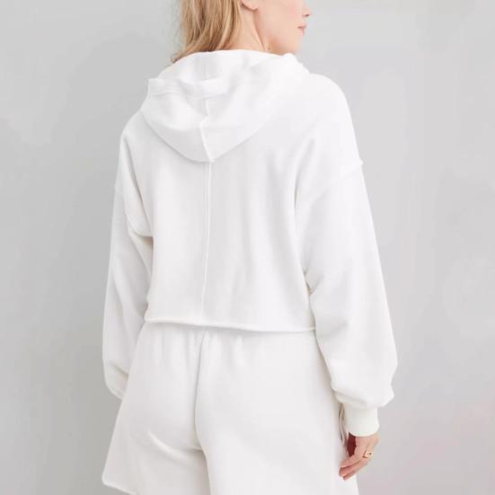 Women's Cropped Sweatshirt Loose Long Sleeve V Neck Hoodies Casual Hooded Pullover Crop Workout Top