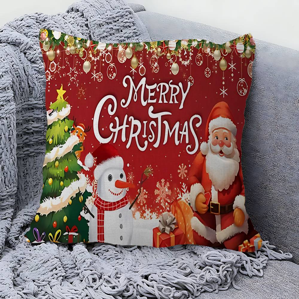 

Christmas Tree Santa Claus Elk Pillow Cover Design Cushion Cover Decor Holiday Decorati 12x12Inch