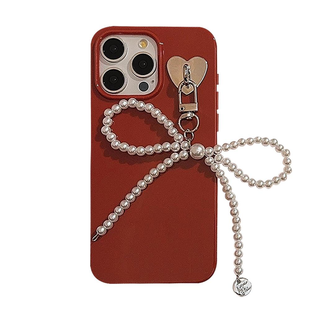 Pearl Bow Pendant Iphone16 IPhone Case 15promax Princess Style 11 New Year Red 16 Silicone