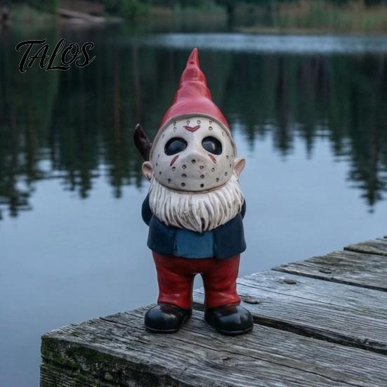 Durable Indoor Window Displays Halloween Voorhees Resin Figurine, Cute Horror Hockey Mask Gnome Statue Outdoor Patio Garden Statues with Knife,