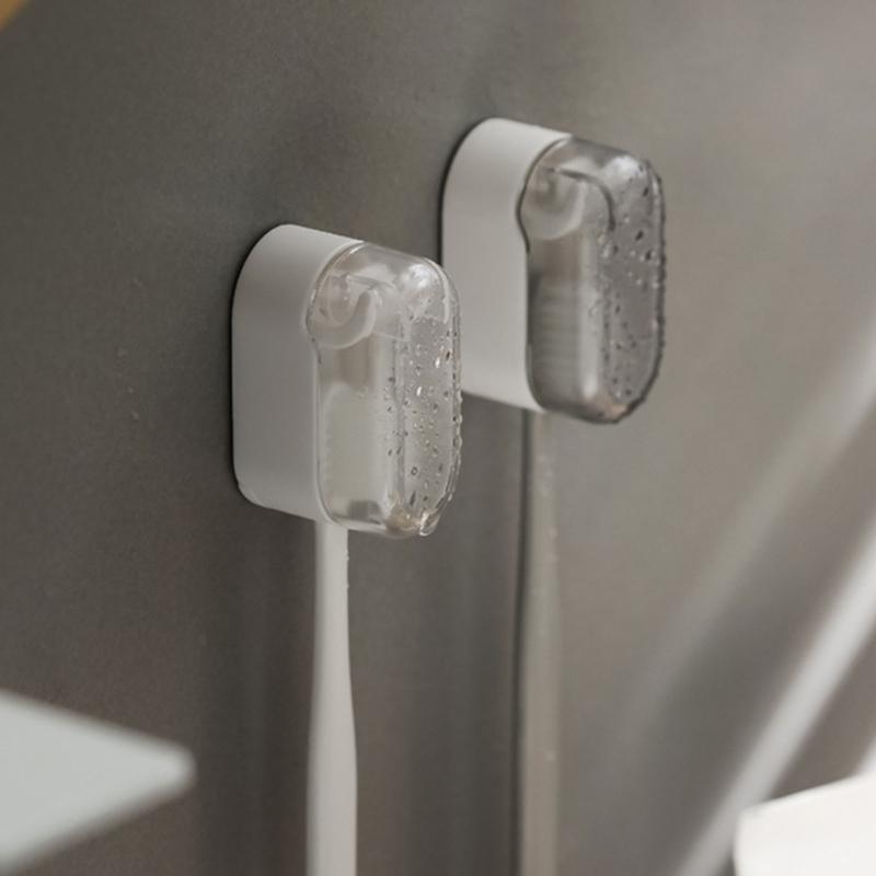 Adhesive Wall Toothbrush Organizers With Cover Easy Install Dust Proof Adhesive Toothbrush Rack For Clean Bathroom