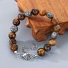 Natural Tiger Eye Stone Beaded Bracelet for Men Women Vintage Stainless Steel Jewelry Adjustable Chain Accessory Gift