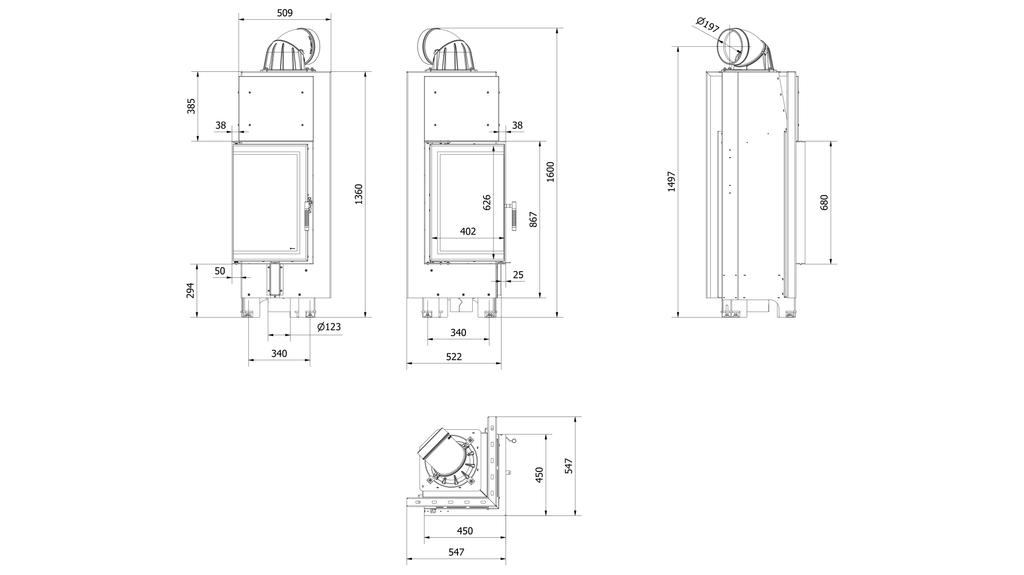 Steel fireplace KRATKI MBN left 10 kW Ø 200 self closing door