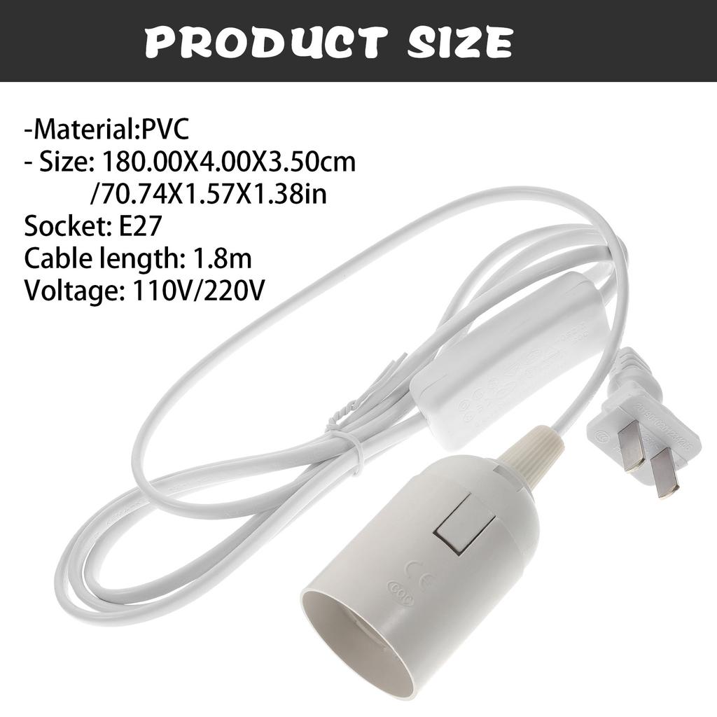 Pendant Light Socket E27 Hanging Lamp Power Cord Heat Resistant Plastic Lamp Accessory with Switch for Cafe Home Lounge