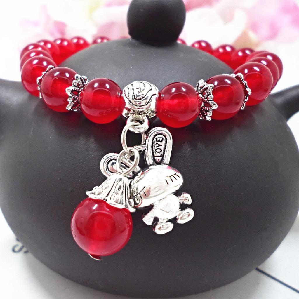 Amethyst Chalcedony Bracelet with Vajra Bell Pendant - Handmade Beaded Jewelry for Women